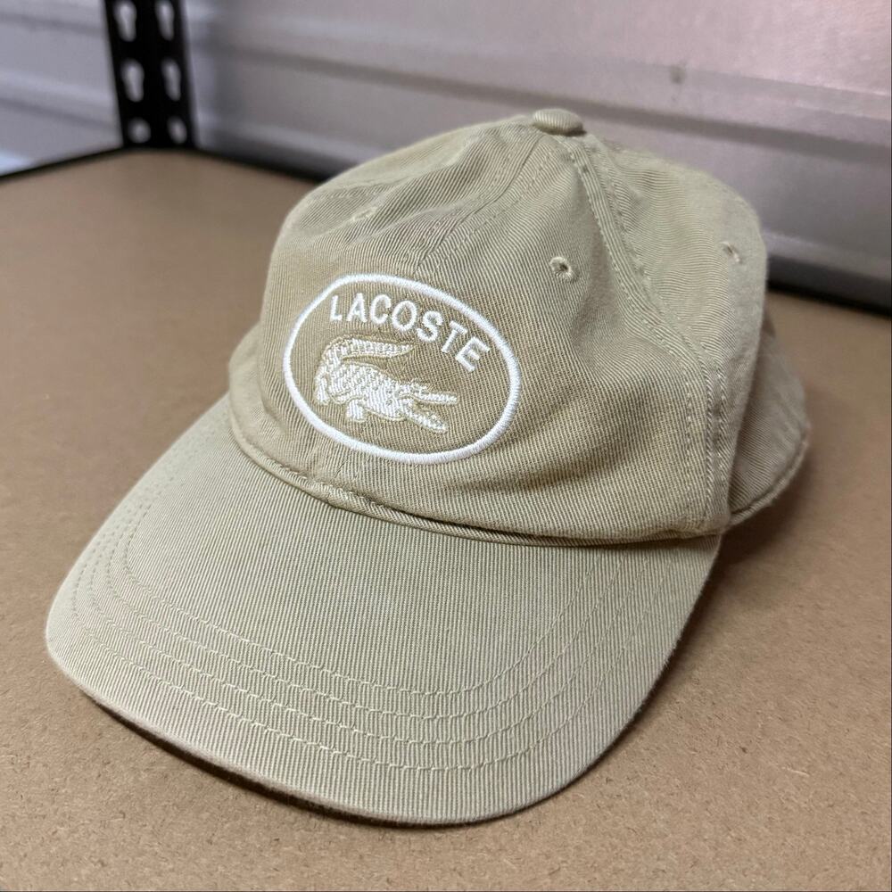Lacoste Khaki Cotton Strapback Dad Hat Big Croc Logo Baseball Cap Unisex